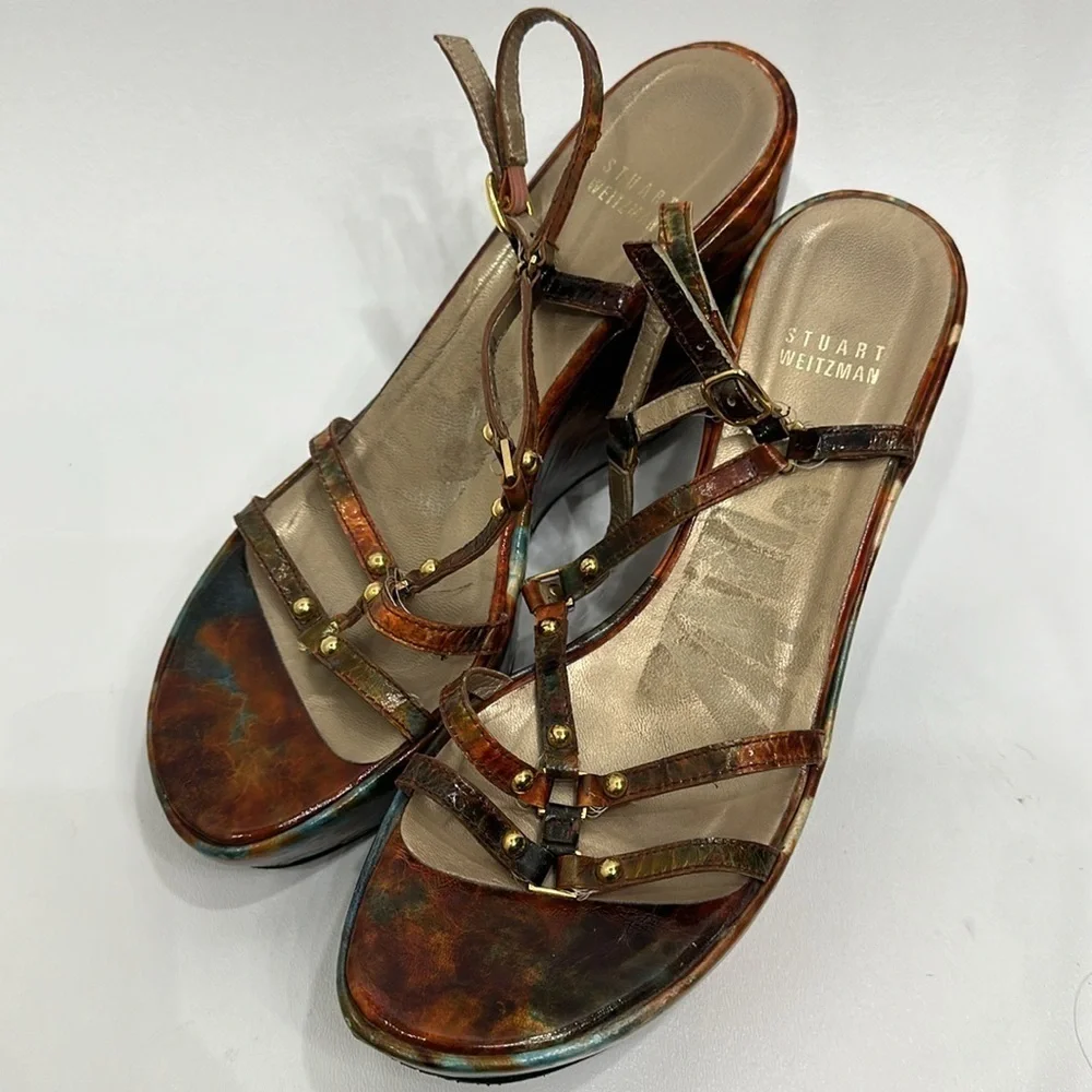 Stuart Weitzman Strappy wedge sandals orange and blue size 38